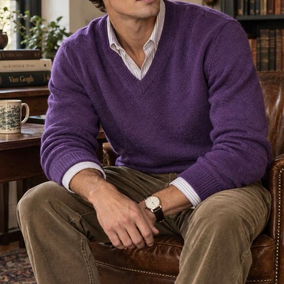 Paul Stuart Other - Paul Stuart Mens Royal Purple Alpaca Knit V Neck Long Sleeve Sweater Size Med